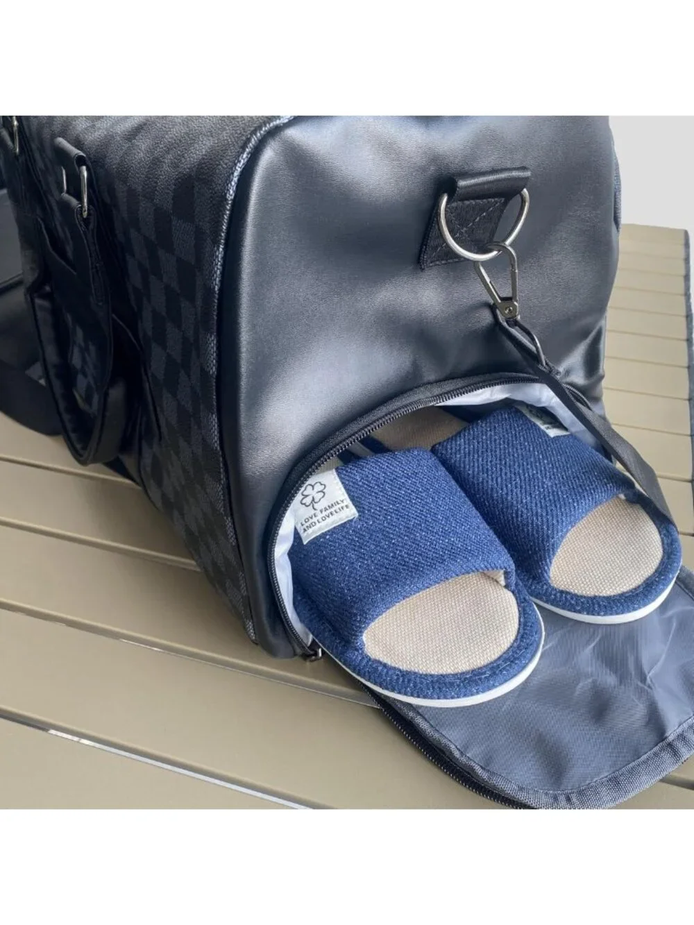 Stylish Travel Duffel Bag, Foldable Gym Tote with Shoe Compartment, Waterproof